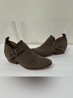 Frye & Co. Women's‎ Suede Buckle Low Heel Slip-On Booties - Brown